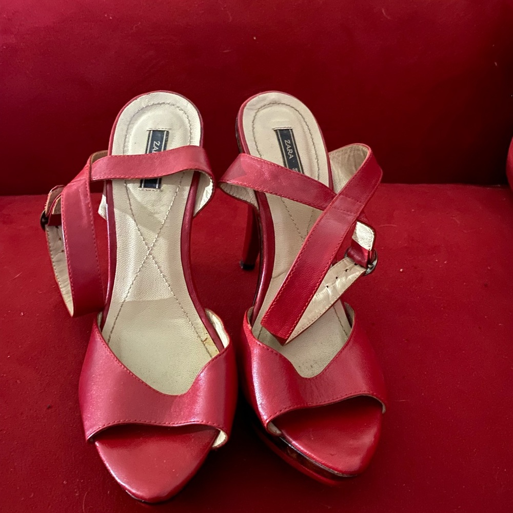 Zara Red 7.5 Ankle strap high heels